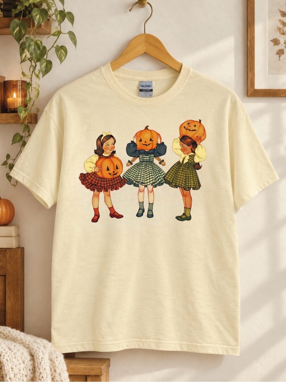 Offwhite Halloween Pumpkin Girls Graphic T-Shirt Retro Fall Tee